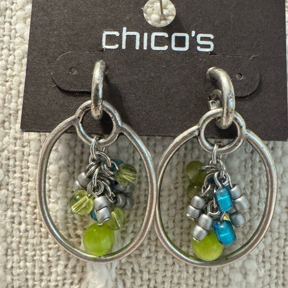 0058-Chico's Silver Earrings with Green and‎ Blue Accents